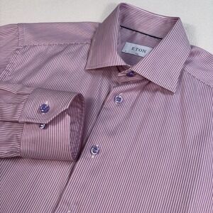 Eton Dress Shirt Men's 15.5-39 Purple Micro-Stripe Slim 100% Cotton Button Up